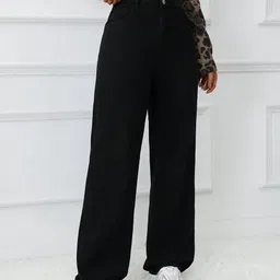 denim look Women Flared High Rise Black Jeans image 4