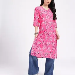 anouk rustic Women Floral Print Polyester Straight Kurta image 3