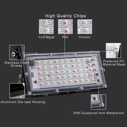 qlear RGB 50W LED Spotlight 7 Modes LED Burner, Waterproof IP65 Wall Mount with Remote Control (Pack Of 4) Flood Light Outdoor Lamp image 2