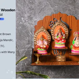 gojeeva Premium Ganesh Ji Carved Pattern Devghar, Set-Top Box Stand Wooden Mandir Temple Wooden Wall Shelf image 4