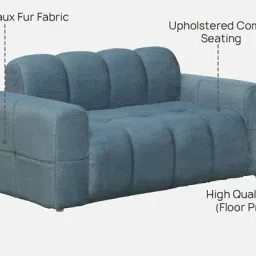 casacraft from pepperfry Edelmira Faux Fur Fabric 2 Seater Sofa In Slate Blue Colour image 3