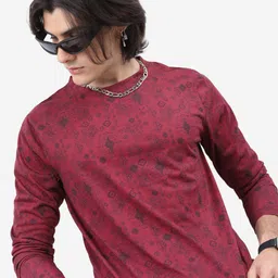 highlander Men Printed Round Neck Cotton Blend Maroon T-Shirt-picture-13