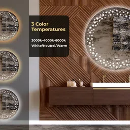 flipkart perfect homes Round 24x24 Inch Wall-Mounted LED Mirror with Smart Sensor and 3-Color Light Bathroom Mirror image 4