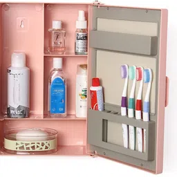 zahab Bathroom Mirror Box Wall Cabinet with Mirror 4 Shelf 10x14 inch pink Plastic Wall Shelf-picture-26