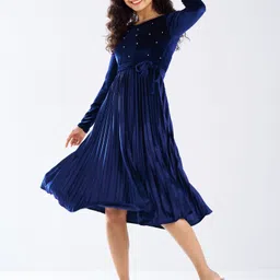 aask Women Fit and Flare Blue Below Knee Dress-picture-36