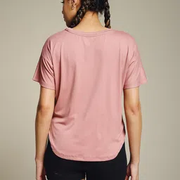 mkh Women Graphic Print Crew Neck Polyester Pink T-Shirt image 3