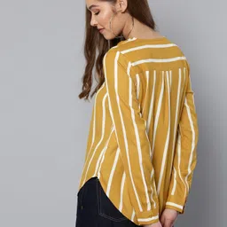 bhawanaprint Casual Regular Sleeves Striped Women Yellow Top image 2