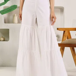 fiorra Women Relaxed White Pure Cotton Trousers-picture-20