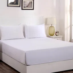 White Solid 300 TC 100% Cotton Single Bed Sized Bed Sheets With 1 Pillow Cover by Maspar image 1