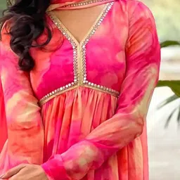royal export Printed Georgette Stitched Flared/A-line Gown image 3