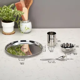 sumeet Pack of 4 Stainless Steel Stainless Steel Heavy Gauge Mirror Finish Dinner set of 4 Pcs Dinner Set image 4