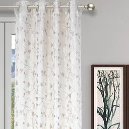 the conversion Beige Floral Polyester Blend 9 Ft Light Filtering Eyelet Door Curtain image 2