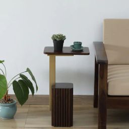 casacraft from pepperfry Larena Solid Wood End Table In Walnut & Brass Finish-picture-41