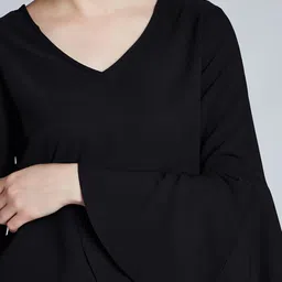 harpa Casual Bell Sleeves Solid Women Black Top image 5