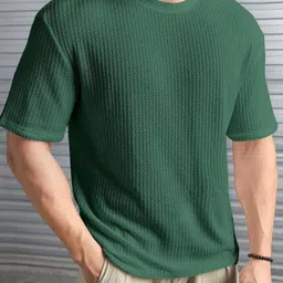 stockton Oversized Men Printed Round Neck Polycotton Green T-Shirt image 3