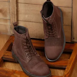 Mens Brown Leather Lace-up Boots Boots For Men-image-59