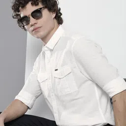 the indian garage co. Men Slim Fit Solid Cut Away Collar Casual Shirt-picture-11