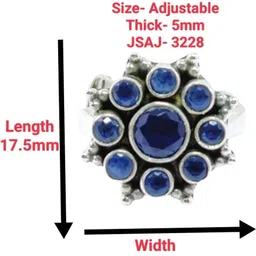 jsaj ROUND SHAPE RAWA WORK CUT STONE RING WITH SAPPHIRE STONE Sterling Silver Ruby Silver Plated Ring image 4