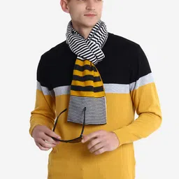 JoE Hazel Men Black & White Striped Acrylic Muffler image 4