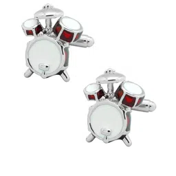 The Tie Hub Men Silver-Toned Drum set Cufflinks-image-82