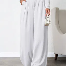 leriya fashion Women Relaxed White Lycra Blend Trousers-picture-28