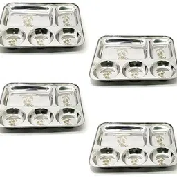hari kitchen store Stainless Steel Laser Partition Plate 5 in1 | Bhojan Thali Dinner Plate Dinner Plate image 3