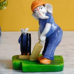 ecraftindia Multicolour Polyresin Lord Ganesha Playing Cricket With Mushak Idol-picture-23
