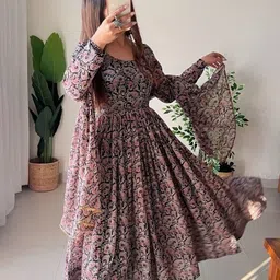 houseofcommon Floral Print Georgette Stitched Anarkali Gown image 3