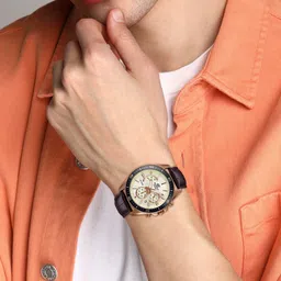 casio Edifice EFR-552GL-7AVUDF Beige Dial Brown Leather Band Analog Watch - For Men EX359 image 2