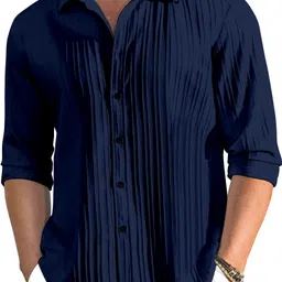 oxxom Men Slim Fit Self Design, Striped Spread Collar Casual Shirt image 3