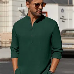 stoneheart Men Solid Cotton Blend Straight Kurta image 4