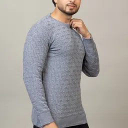 aaithan Men Solid Round Neck Grey Sweater image 3