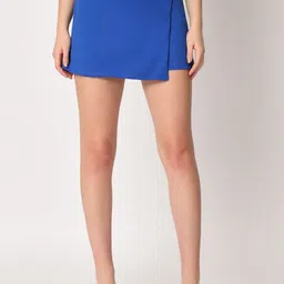 zastraa Women Solid Skorts Blue Skirt-picture-24