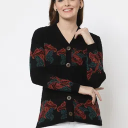 Women Woven V Neck Multicolor Sweater-image-0