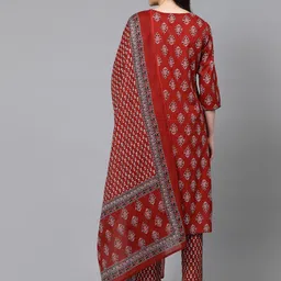 his&her Women Pure Cotton Kurta Pant Dupatta Set image 2