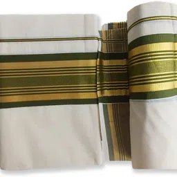 Vairavaa Tex VT 4206 Fancy Border Double Set Mundum Nariyathum Olive Green Solid Women Dhoti image 4