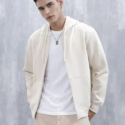 wrogn Men Full Sleeve Solid Hooded Sweatshirt image 1