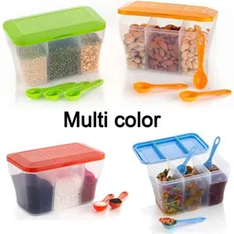 z top Plastic Plastic 3 In 1 Masala Box for Kitchen,Transparent Storage Containers Airtight Storage Basket image 3