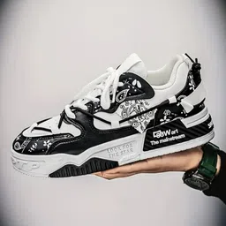 solevex BLACK AND White Street-Style Sneakers for Men Sneakers For Men image 4