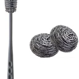 stager Silicone Bottle Brush & 2pcs Steel Scrub For Cleaning Bottle & Utensils. image 1