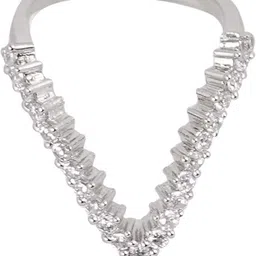 zeello Silver American Diamond V Shape Vanki Ring Brass, Copper Cubic Zirconia Silver Plated Ring image 4