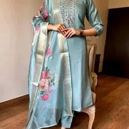 ninetyninefab Embroidered, Printed Kurta, Churidar & Dupatta Set-picture-33