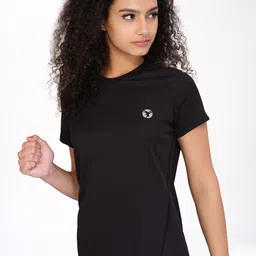 technosport Women Solid Round Neck Polyester Black T-Shirt image 3