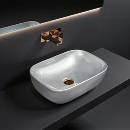 clayramic Premium Designer Ceramic Washbasin With Waste Coupling & Pipe Set(Rj-Silver) 18x13x5-(M-Rj-Silver) Table Top Basin image 3