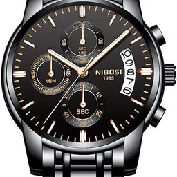 nibosi Chronograph Wrist Watch Stainless Steel strap Analog Watch - For Men Premium Luxury Formal Party-Wear Genuine Leather Chronograph Water-Resistant image 1