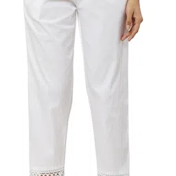aasma creatives Women Regular Fit White Cotton Blend Trousers-picture-32