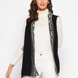 Crozo By Cantabil Women Black & White Printed Acrylic Longline Shrug-picture-33