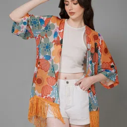 PURYS Women Printed Tasselled Shrug-image-57