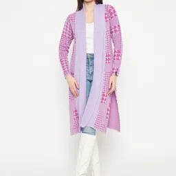 CREATIVE LINE Geometric Self Design Longline Woolen Shrug image 1