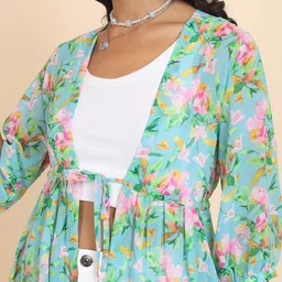 Tokyo Talkies Floral Printed Longline Open Front Shrug image 3